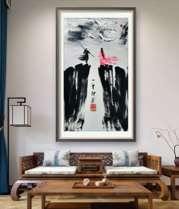 收藏级 中国水墨国潮水墨醒狮关羽+一生所爱系列 Exclusive hand-painted work customization