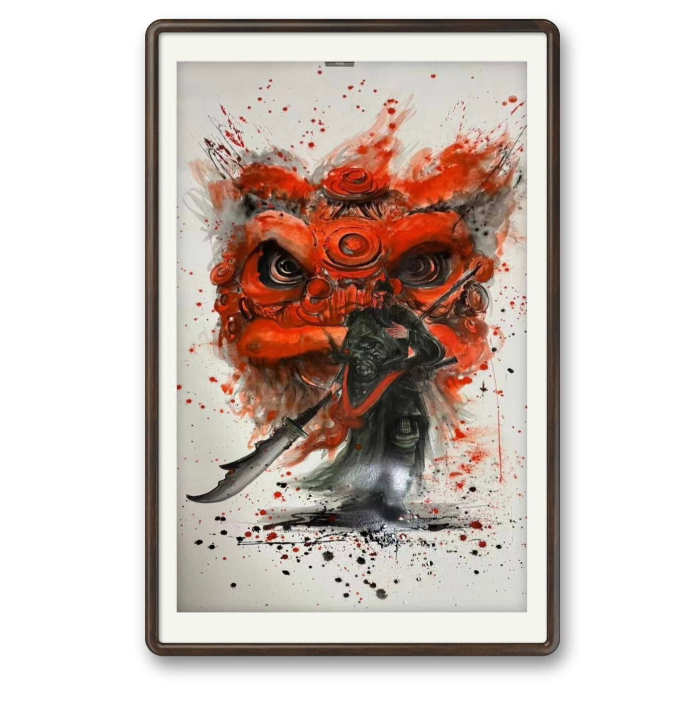 收藏级 国潮醒狮关羽-关云长 专属定制(一组三幅) Exclusive hand-painted work customization