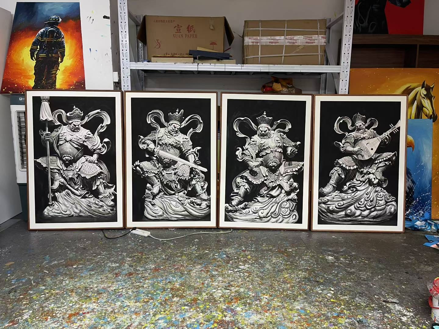 收藏级 四大天王专属定制（四幅水墨版作品）   Exclusive hand-painted work customization
