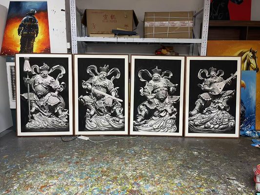 收藏级 四大天王专属定制（四幅水墨版作品）   Exclusive hand-painted work customization