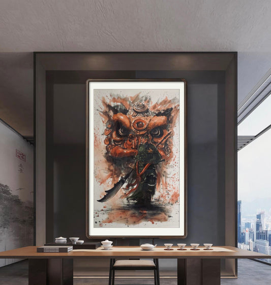 收藏级 中国水墨国潮水墨醒狮关羽+一生所爱系列 Exclusive hand-painted work customization
