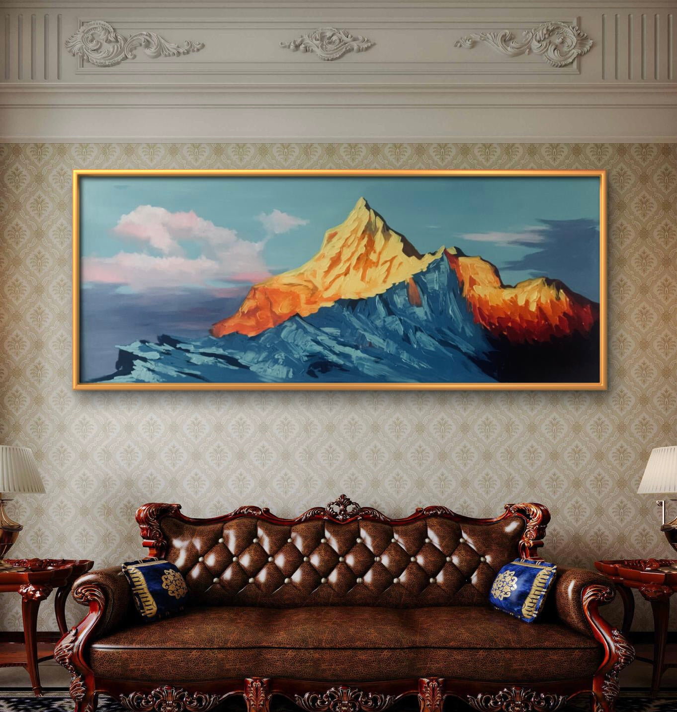 收藏级限量版 刮刀肌理油画日照金山专属定制   Exclusive hand-painted work customization