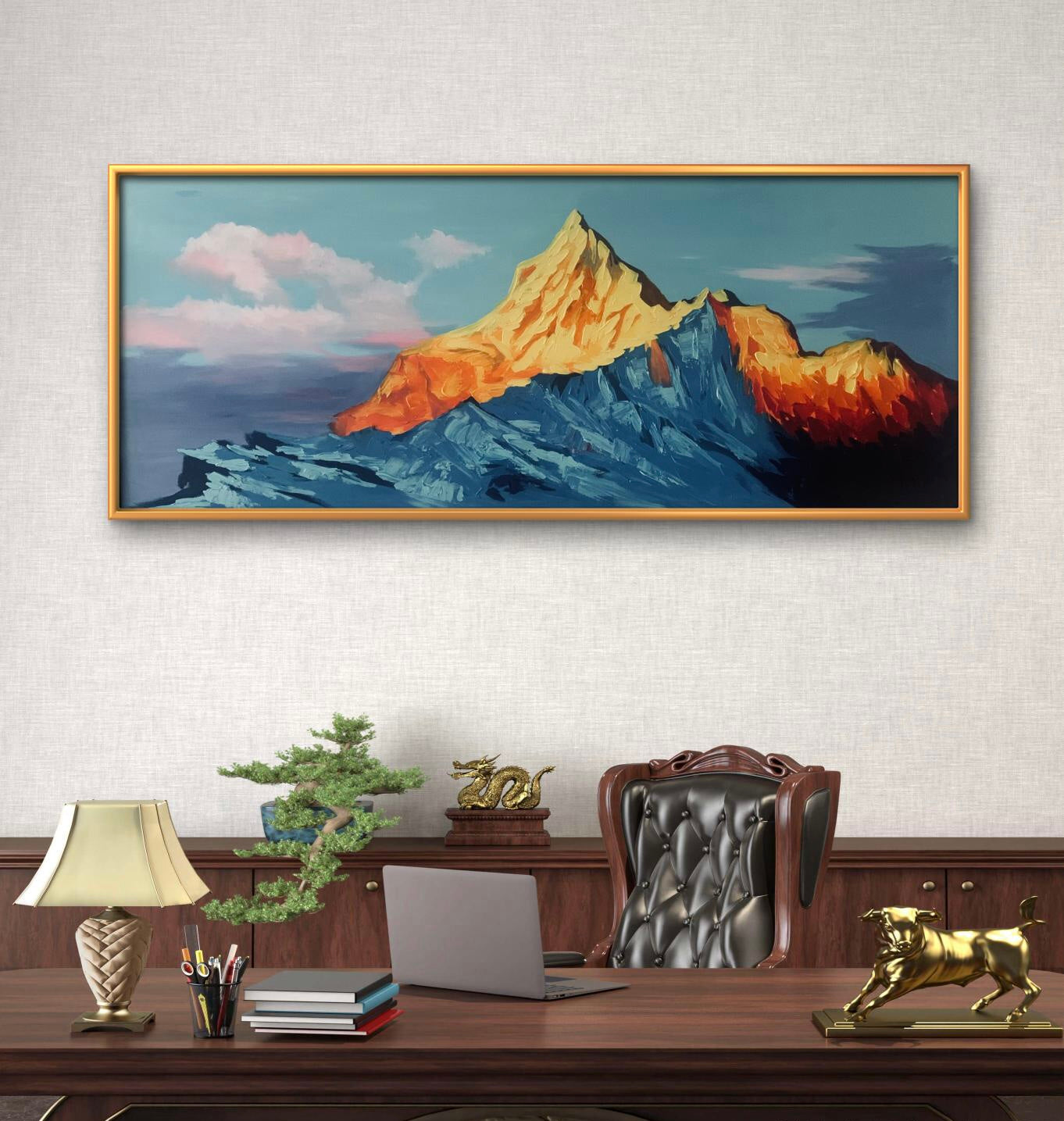 收藏级限量版 刮刀肌理油画日照金山专属定制   Exclusive hand-painted work customization