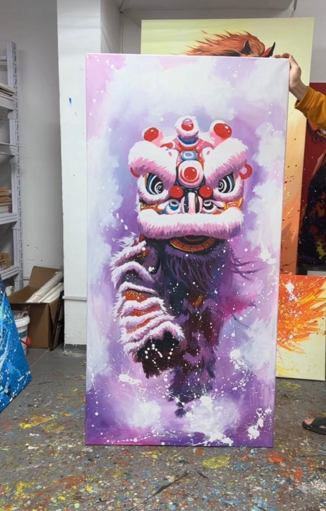 限量版 中国醒狮丙烯画-紫气东来 专属定制 Exclusive hand-painted work customization