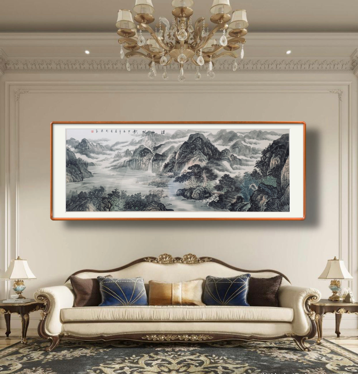 收藏级画作 溪山帆影中国山水水墨画  仅此一副    Exclusive hand-painted work customization